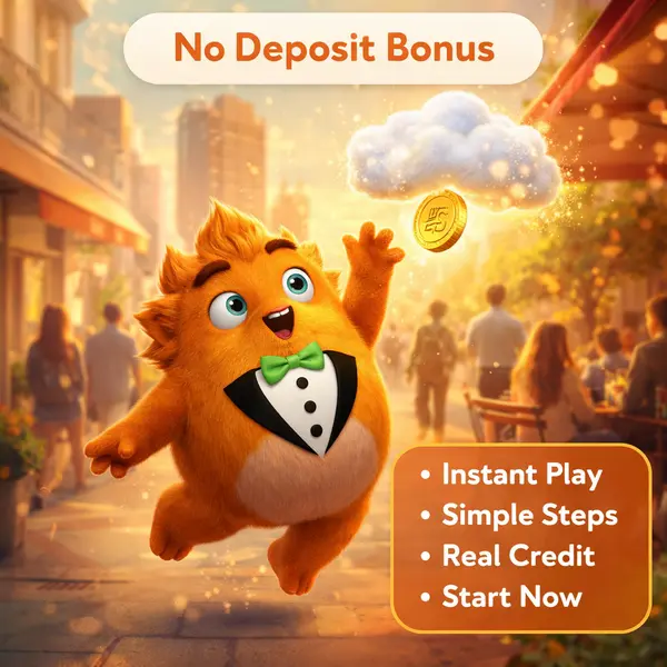 Fuzzy Tux catches magical no deposit bonus coin at One cafe terrace