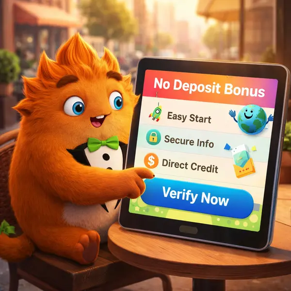 Fuzzy Tux discovering no deposit bonus registration at sidewalk cafe tablet