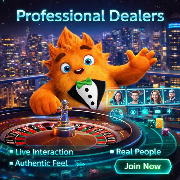 Fuzzy Tux spins roulette wheel as live dealer at One Professional Live Dealers rooftop casino